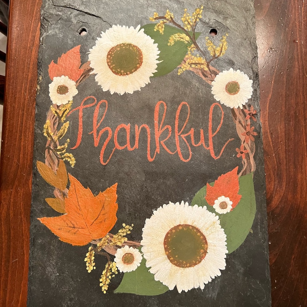 Thankful Floral Slate Art
